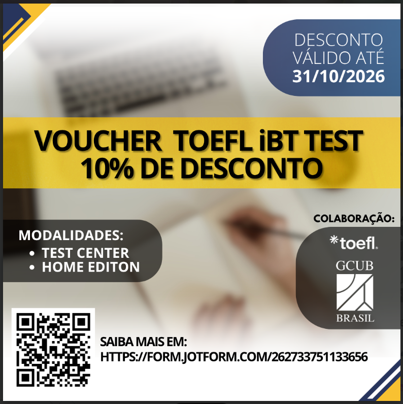 Disponível voucher com desconto de 15% para a realização do Exame TOEFL iBT